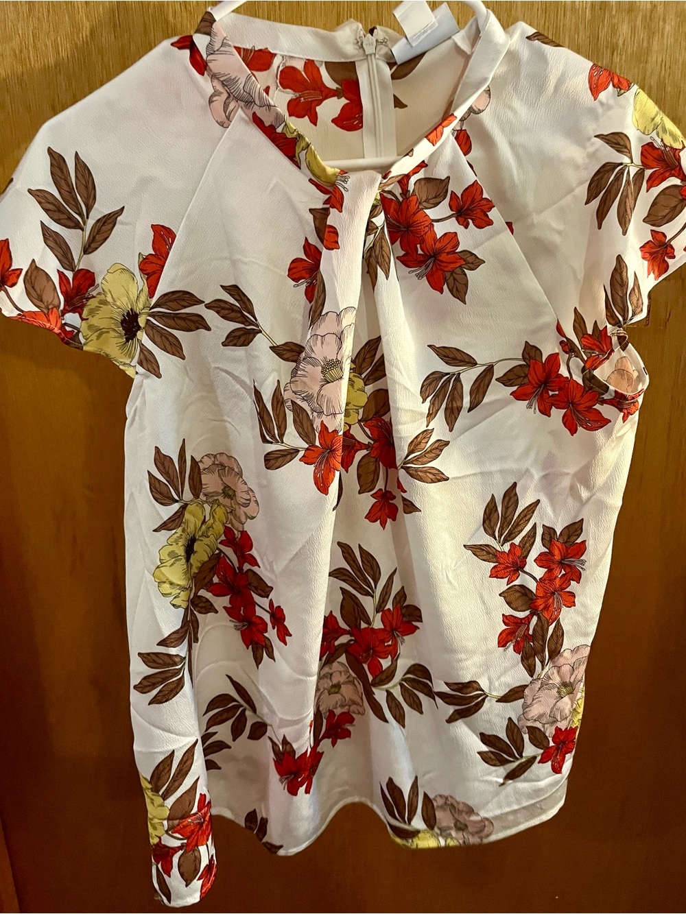 Liz Claiborne Cream Blouse with Red and Brown Floral Print